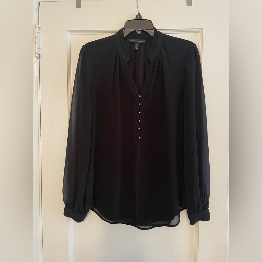 White House Black Market Black Puff Sleeve Blouse